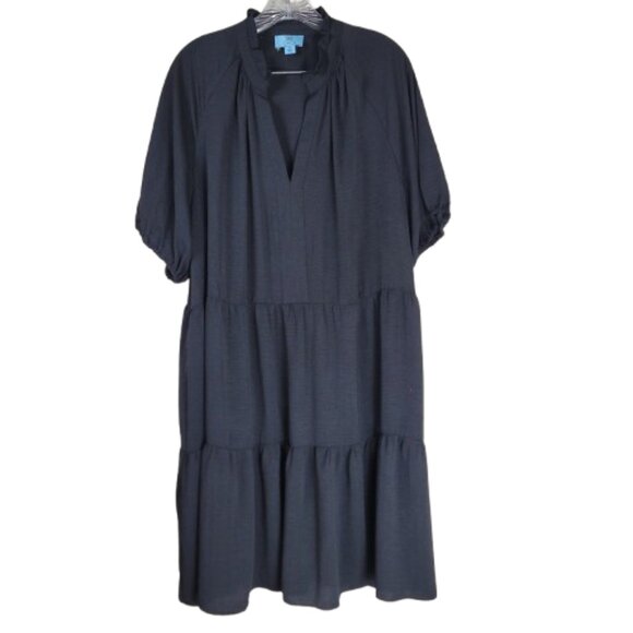 CeCe Dresses & Skirts - CeCe Black Tiered Midi Dress Balloon Sleeves Babydoll Boho 3X